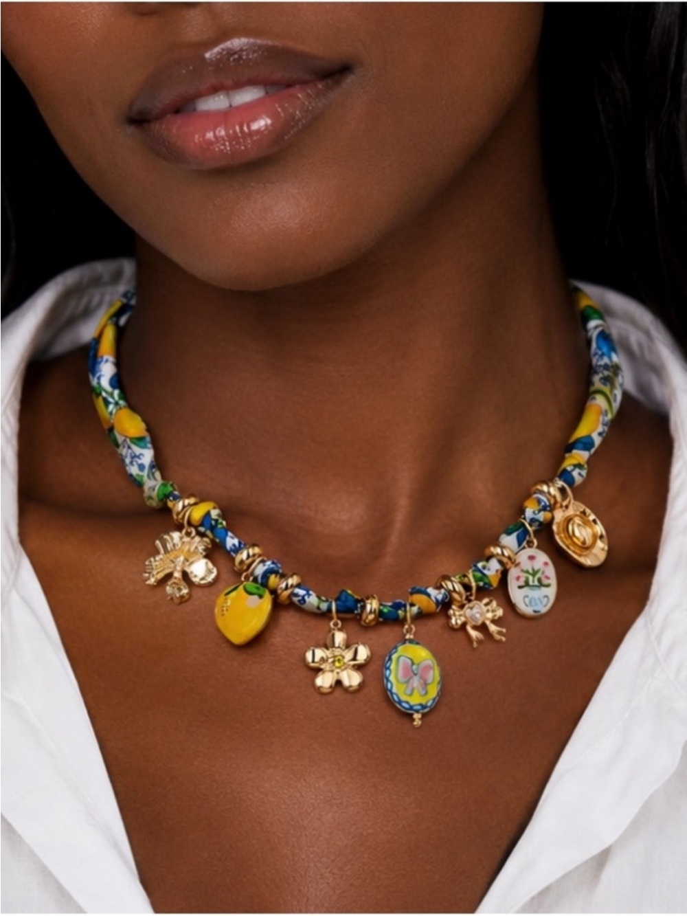 New! Coastal Preppy Lemon Scarf Necklace NWOT 5059